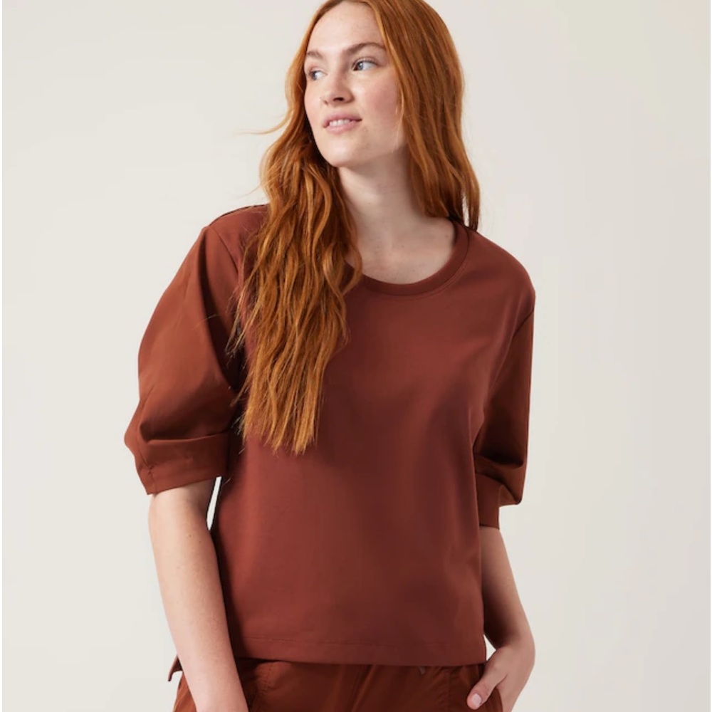 Athleta Harlow Hybrid Tee, Size Large, Ancient Mahogany NWT